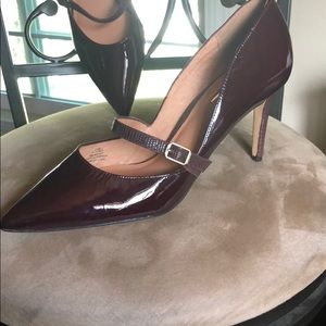 New burgundy PL heels w reptile strap & heels 10